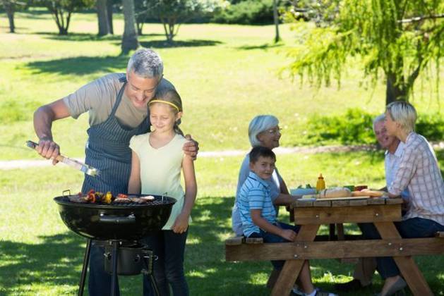 Happy father doing barbecue with his daughter Happy father doing barbecue with his daughter on a sunny day, model released, Cape Town, South Africa, 17.11.2014, 451932.jpg, park, countryside, nature, sunny, sunshine, summer, spring, lifestyle, leisure, fair hair, blonde, light hair, short hair, relaxing, content, happy, smiling, cheerful, love, affection, family, together, cute, childhood, family with two children, two parents, mother, father, daughter, son, grandparent, multi-generation family, recreational pursuit, weekend activities, barbecue, al fresco, lunch, meal, picnic table, helping, teaching, showing, learning 20s, Young Adult, Woman, Female, Caucasian, Child, Girl, 30s, Mid Adult, Man, Male, 60s, Senior, Elderly, Boy, 25-29 Yea