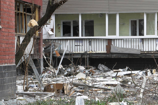 A 14-storey apartment block is damaged by a Russian drone strike in Dnipro, Ukraine, March 24, 2026. Russian forces attacked the eastern Ukrainian city with strike drones. At least 13 people were injured, including two girls aged 12 and nine, and a one-and-a-half-year-old boy. (Photo by Mykola Miakshykov Ukrinform) Russian army attacks apartment block with drone in Dnipro Copyright: xMykolaxMiakshykovx