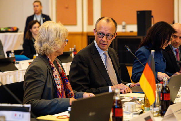 Bundeskanzler Friedrich Merz bei der 56. Ministerpräsidentenkonferenz-Ost im Roten Rathaus, 26.3.2026, Rotes Rathaus, Berlin, Deutschland