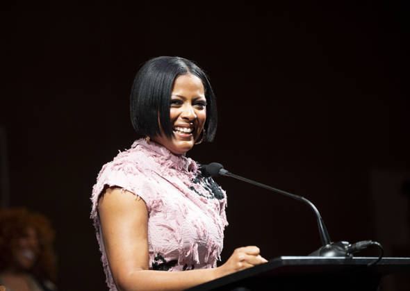 April 4, 2026, Philadelphia, Pennsylvania, United States: TAMRON HALL, American broadcast journalist, television talk show host and author, speaking at the WDAS-FM tenth annual Women Of Excellence Legend award at the luncheon held at the Philadelphia Sheraton Philadelphia United States - ZUMArf1_ 20260404_zaf_rf1_013 Copyright: xRickyxFitchettx