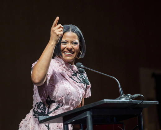 April 4, 2026, Philadelphia, Pennsylvania, United States: TAMRON HALL, American broadcast journalist, television talk show host and author, speaking at the WDAS-FM tenth annual Women Of Excellence Legend award at the luncheon held at the Philadelphia Sheraton Philadelphia United States - ZUMArf1_ 20260404_zaf_rf1_011 Copyright: xRickyxFitchettx