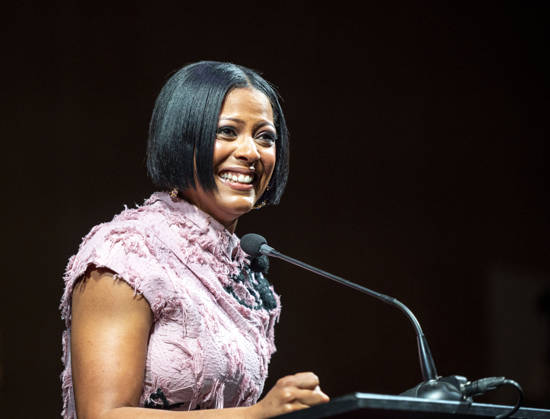 April 4, 2026, Philadelphia, Pennsylvania, United States: TAMRON HALL, American broadcast journalist, television talk show host and author, speaking at the WDAS-FM tenth annual Women Of Excellence Legend award at the luncheon held at the Philadelphia Sheraton Philadelphia United States - ZUMArf1_ 20260404_zaf_rf1_018 Copyright: xRickyxFitchettx