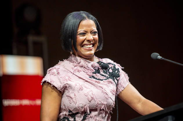 April 4, 2026, Philadelphia, Pennsylvania, United States: TAMRON HALL, American broadcast journalist, television talk show host and author, speaking at the WDAS-FM tenth annual Women Of Excellence Legend award at the luncheon held at the Philadelphia Sheraton Philadelphia United States - ZUMArf1_ 20260404_zaf_rf1_009 Copyright: xRickyxFitchettx