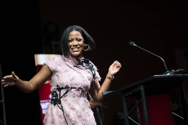 April 4, 2026, Philadelphia, Pennsylvania, United States: TAMRON HALL, American broadcast journalist, television talk show host and author, speaking at the WDAS-FM tenth annual Women Of Excellence Legend award at the luncheon held at the Philadelphia Sheraton Philadelphia United States - ZUMArf1_ 20260404_zaf_rf1_023 Copyright: xRickyxFitchettx