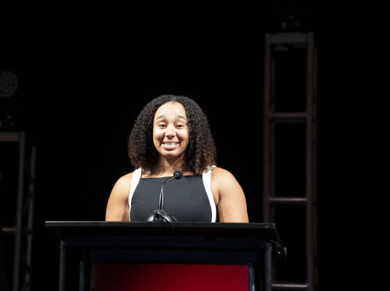 April 4, 2026, Philadelphia, Pennsylvania, United States: AUTUMN LOCKWOOD, Philadelphia Eagles football coach and the first Black woman to coach in a Super Bowl, speaking during the WDAS-FM annual Women Of Excellence awards luncheon where she was honored as a Woman of Excellence held at the Philadelphia Sheraton Philadelphia United States - ZUMArf1_ 20260404_zaf_rf1_046 Copyright: xRickyxFitchettx