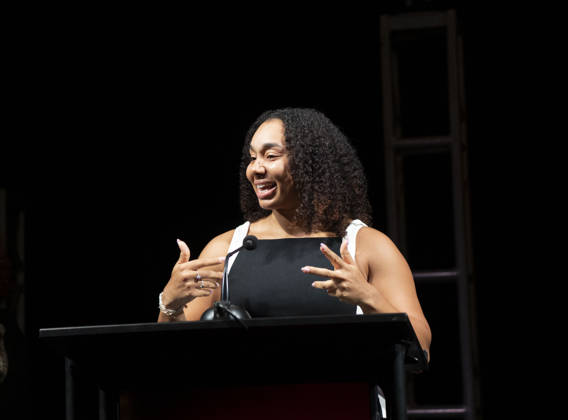 April 4, 2026, Philadelphia, Pennsylvania, United States: AUTUMN LOCKWOOD, Philadelphia Eagles football coach and the first Black woman to coach in a Super Bowl, speaking during the WDAS-FM annual Women Of Excellence awards luncheon where she was honored as a Woman of Excellence held at the Philadelphia Sheraton Philadelphia United States - ZUMArf1_ 20260404_zaf_rf1_048 Copyright: xRickyxFitchettx