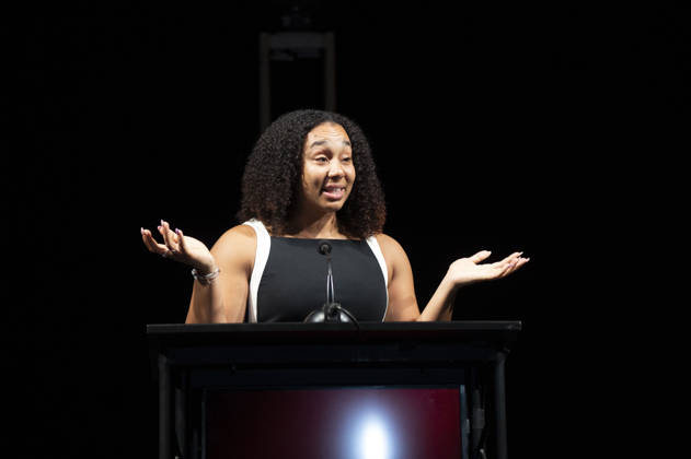 April 4, 2026, Philadelphia, Pennsylvania, United States: AUTUMN LOCKWOOD, Philadelphia Eagles football coach and the first Black woman to coach in a Super Bowl, speaking during the WDAS-FM annual Women Of Excellence awards luncheon where she was honored as a Woman of Excellence held at the Philadelphia Sheraton Philadelphia United States - ZUMArf1_ 20260404_zaf_rf1_049 Copyright: xRickyxFitchettx