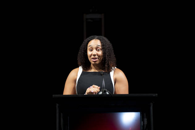 April 4, 2026, Philadelphia, Pennsylvania, United States: AUTUMN LOCKWOOD, Philadelphia Eagles football coach and the first Black woman to coach in a Super Bowl, speaking during the WDAS-FM annual Women Of Excellence awards luncheon where she was honored as a Woman of Excellence held at the Philadelphia Sheraton Philadelphia United States - ZUMArf1_ 20260404_zaf_rf1_051 Copyright: xRickyxFitchettx