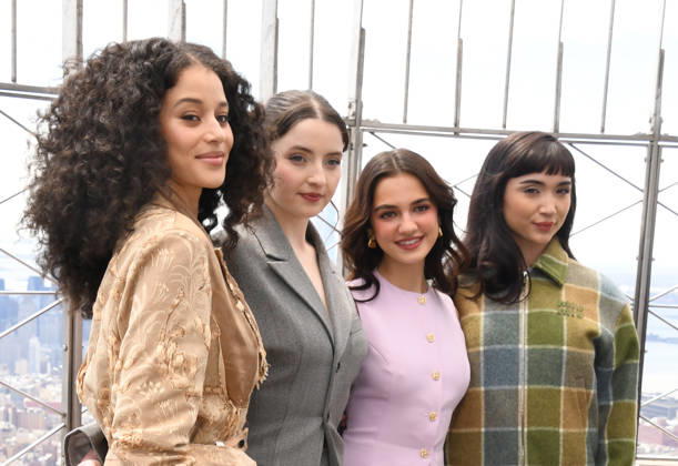 NEW YORK, NY- APRIL 7: Chase Infiniti. Lucy Halliday, Mattea Conforti and Rowan Blanchard pictured as the cast of Hulu™s The Testaments to Visit the Empire State Building Ahead of April 8 Premiere on April 7, 2026 in New York City. Copyright: xmpi099 MediaPunchx