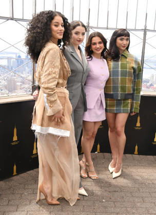 NEW YORK, NY- APRIL 7: Chase Infiniti. Lucy Halliday, Mattea Conforti and Rowan Blanchard pictured as the cast of Hulu™s The Testaments to Visit the Empire State Building Ahead of April 8 Premiere on April 7, 2026 in New York City. Copyright: xmpi099 MediaPunchx