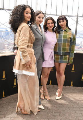 NEW YORK, NY- APRIL 7: Chase Infiniti. Lucy Halliday, Mattea Conforti and Rowan Blanchard pictured as the cast of Hulu™s The Testaments to Visit the Empire State Building Ahead of April 8 Premiere on April 7, 2026 in New York City. Copyright: xmpi099 MediaPunchx