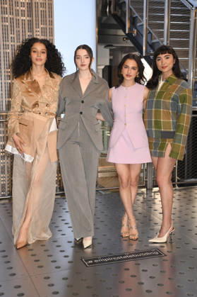 NEW YORK, NY- APRIL 7: Chase Infiniti. Lucy Halliday, Mattea Conforti and Rowan Blanchard pictured as the cast of Hulu™s The Testaments to Visit the Empire State Building Ahead of April 8 Premiere on April 7, 2026 in New York City. Copyright: xmpi099 MediaPunchx