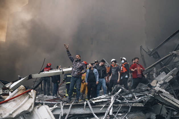 Ahead of what is expected to be a ceasefire in the war that began on 2 March, Israel has carried out its most intense wave of strikes yet on the city of Beirut and across the country. Here, a high-rise building has been completely destroyed in the city centre, in the predominantly Sunni neighbourhood of Mazraa Corniche. - 08 04 2026 - Lebanon Beirut ; Beirut Beirut -  NicolasxCleuetx xLexPictorium LePictorium_0331320