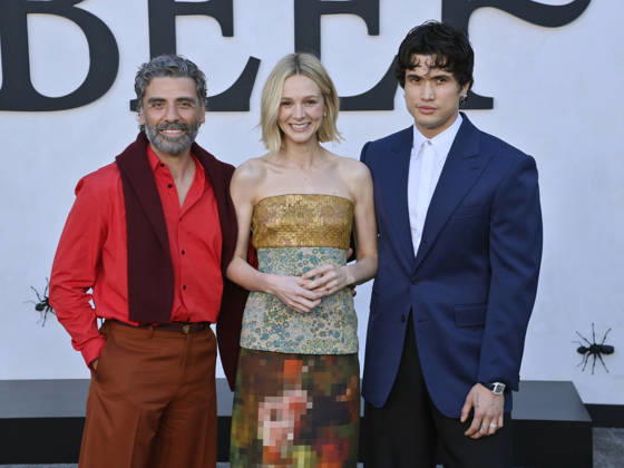 Cast members Oscar Isaac, Carey Mulligan and Charles Melton (L-R) attend Netflix s dark comedy TV series Beef at the Egyptian Theatre in the Hollywood section of Los Angeles on Wednesday, April 9, 2026. Storyline: Road rage ensues after a parking-lot incident, resulting in a bitter feud between the two antagonists. The vendetta between them and the lengths they ll go to in order to wreak revenge on each other spirals out of control, jeopardizing everything and everyone in their lives. LAP2026040907 JIMxRUYMEN