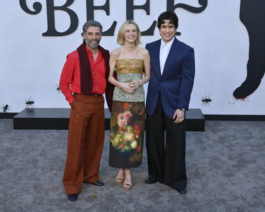 Cast members Oscar Isaac, Carey Mulligan and Charles Melton (L-R) attend Netflix s dark comedy TV series Beef at the Egyptian Theatre in the Hollywood section of Los Angeles on Wednesday, April 9, 2026. Storyline: Road rage ensues after a parking-lot incident, resulting in a bitter feud between the two antagonists. The vendetta between them and the lengths they ll go to in order to wreak revenge on each other spirals out of control, jeopardizing everything and everyone in their lives. LAP2026040909 JIMxRUYMEN