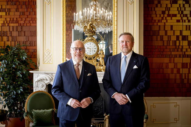 09-04-2026 HtB King Willem-Alexander during a meetiing with President Alar Karis of Estonia at palace Huis ten Bosch in The Hague. Â Copyright: xPPEx