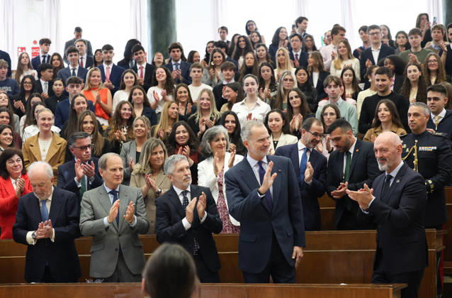 The King defends international law against the use of force before university students King Felipe VI 1 row, 2d , accompanied by the rector of the Complutense University of Madrid, Joaquín Goyache 1 row, d , and the Minister of the Interior, Fernando Grande Marlaska 1 row, 3d , presides over the commemoration of the 60th anniversary of the International Covenant on Civil and Political Rights and the International Covenant on Economic, Social and Cultural Rights, at the Faculty of Law of the Complutense University, on April 9, 2026, in Madrid, Spain, The two covenants were adopted by the United Nations General Assembly on December 16, 1966 and entered into force on January 3, 1976 Together with the Universal Declaration of Human Rights, the Copyright: xMartaxFernandezx 7425667