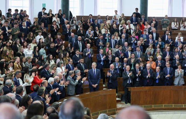 The King defends international law against the use of force before university students King Felipe VI 1 row, c , accompanied by the rector of the Complutense University of Madrid, Joaquín Goyache, and the Minister of the Interior, Fernando Grande Marlaska, presides over the commemoration of the 60th anniversary of the International Covenant on Civil and Political Rights and the International Covenant on Economic, Social and Cultural Rights, The two covenants were adopted by the United Nations General Assembly on December 16, 1966 and entered into force on January 3, 1976 Together with the Universal Declaration of Human Rights, they comprise what jurists consider the International Bill of Human Rights 09 APRIL 2026 Marta Ferná Madrid Madrid Copyright: xMartaxFernandezx 7426291