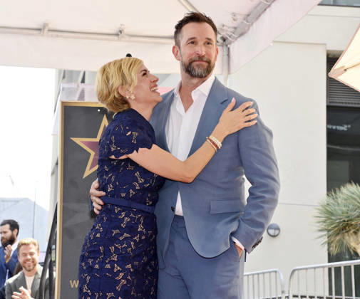 American actor, director and writer Noah Wyle is joined his wife Sara Wells during an unveiling ceremony honoring him with the 2,840th star on the Hollywood Walk of Fame in Los Angeles on Thursday, April 9, 2026. LAP20260409922 JIMxRUYMEN