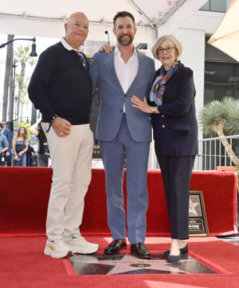 American actor, director and writer Noah Wyle is joined his father Stephen Wyle (L) and mother Majorie Speer during an unveiling ceremony honoring him with the 2,840th star on the Hollywood Walk of Fame in Los Angeles on Thursday, April 9, 2026. LAP20260409926 JIMxRUYMEN