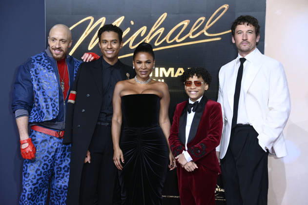 KeiLyn Durrel Jones, Jaafar Jackson, Nia Long, Juliano Krue Valdi und Miles Teller bei der Premiere des Kinofilms Michael in der Uber Eats Music Hall. Berlin, 10.04.2026