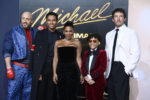 KeiLyn Durrel Jones, Jaafar Jackson, Nia Long, Juliano Krue Valdi und Miles Teller bei der Premiere des Kinofilms Michael in der Uber Eats Music Hall. Berlin, 10.04.2026