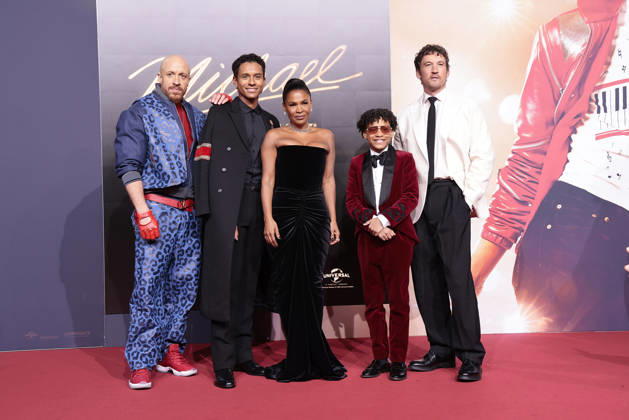 KeiLyn Durrel Jones, Jaafar Jackson, Nia Long, Juliano Krue Valdi and Miles Teller during the Michael movie premiere at Uber Eats Music Hall on April, 11, 2026 in Berlin, Germany Michael movie premiere at Uber Eats Music Hall in Berlin, Germany