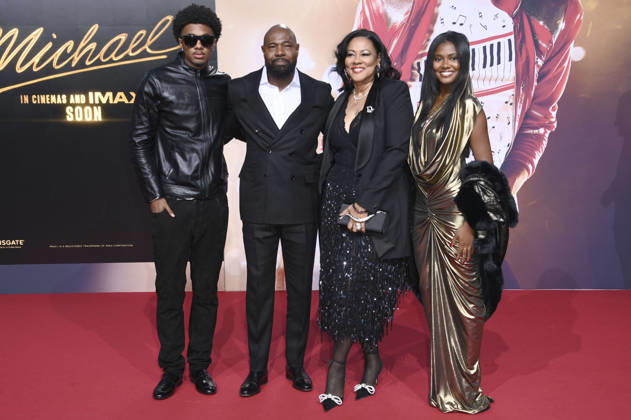 Brando Fuqua, Antoine Fuqua, Lela Rochon und Asia Fuqua bei der Premiere des Kinofilms Michael in der Uber Eats Music Hall. Berlin, 10.04.2026