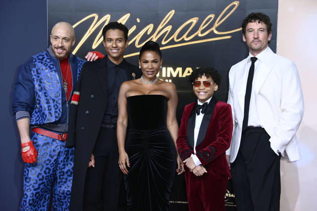 KeiLyn Durrel Jones, Jaafar Jackson, Nia Long, Juliano Krue Valdi und Miles Teller bei der Premiere des Kinofilms Michael in der Uber Eats Music Hall. Berlin, 10.04.2026