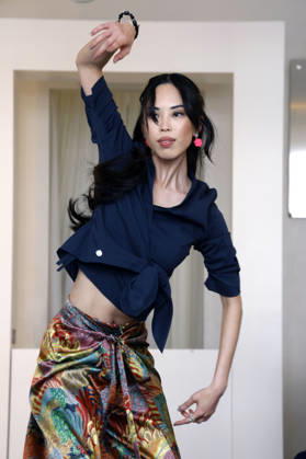 Miho Shiratori bei der Anja Gockel Fashion Show Frisches für die Sinne im Showroom Paris 44 by Anja Gockel. Berlin, 10.04.2026