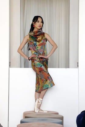 Miho Shiratori bei der Anja Gockel Fashion Show Frisches für die Sinne im Showroom Paris 44 by Anja Gockel. Berlin, 10.04.2026