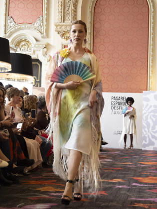 April 11, 2026, Madrid, Madrid, Spain: MADRID, SPAIN - APRIL 11: A model showcases a creation by MANUELA MASAGO during the Pasarela EspaoÂ±ola LimeLife at Casino Gran Via on April 11, 2026 in Madrid, Spain. Madrid Spain  - ZUMAh199 20260411_zip_h199_005 Copyright: xAaronxHerediax