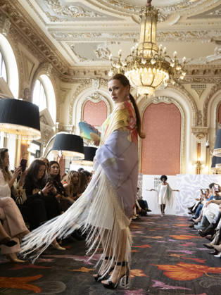 April 11, 2026, Madrid, Madrid, Spain: MADRID, SPAIN - APRIL 11: A model showcases a creation by MANUELA MASAGO during the Pasarela EspaoÂ±ola LimeLife at Casino Gran Via on April 11, 2026 in Madrid, Spain. Madrid Spain  - ZUMAh199 20260411_zip_h199_006 Copyright: xAaronxHerediax