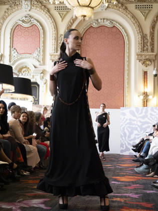 April 11, 2026, Madrid, Madrid, Spain: MADRID, SPAIN - APRIL 11: A model showcases a creation by GIMENA CARAM during the Pasarela EspaoÂ±ola LimeLife at Casino Gran Via on April 11, 2026 in Madrid, Spain Madrid Spain  - ZUMAh199 20260411_zip_h199_002 Copyright: xAaronxHerediax