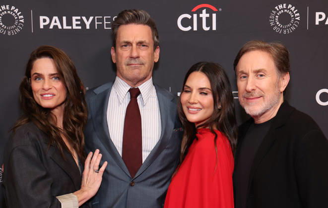 Amanda Peet, Jon Hamm, Olivia Munn and Jonathan Tropper At Apple TV s Your Friends & Neighbors screening at PaleyFest LA at the Dolby Theatre in Hollywood, California on April 11, 2026. Copyright: xAdMedia MediaPunchx