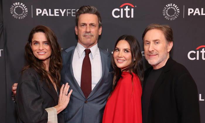 Amanda Peet, Jon Hamm, Olivia Munn and Jonathan Tropper At Apple TV s Your Friends & Neighbors screening at PaleyFest LA at the Dolby Theatre in Hollywood, California on April 11, 2026. Copyright: xAdMedia MediaPunchx