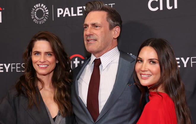 Amanda Peet, Jon Hamm and Olivia Munn At Apple TV s Your Friends & Neighbors screening at PaleyFest LA at the Dolby Theatre in Hollywood, California on April 11, 2026. Copyright: xAdMedia MediaPunchx