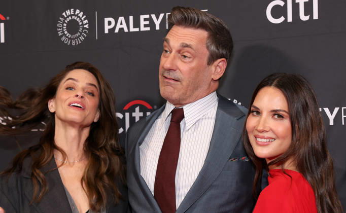 Amanda Peet, Jon Hamm and Olivia Munn At Apple TV s Your Friends & Neighbors screening at PaleyFest LA at the Dolby Theatre in Hollywood, California on April 11, 2026. Copyright: xAdMedia MediaPunchx