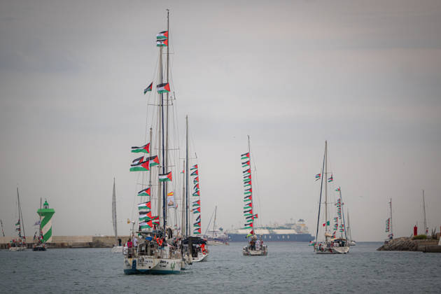 The flotilla bound for Gaza departs from Barcelona but will dock in a nearby port due to weather conditions Boats of the second expedition of the Global Sumud Flotilla, departs from the Moll de la Fusta, on April 12, 2026, in Barcelona, Catalonia Spain The Catalan delegation of the Global Sumud Flotilla GSF composed of 40 people has departed this Sunday at 13  Copyright: xLorenaxSopÃªnax 7433319