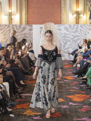 April 12, 2026, Madrid, Madrid, Spain: MADRID, SPAIN - APRIL 12: A model showcases a creation by TRADICIONES ISABELA during the Pasarela EspaoÂ±ola LimeLife at Casino Gran Via on April 12, 2026 in Madrid, Spain. Madrid Spain - ZUMAh199 20260412_zip_h199_008 Copyright: xAaronxHerediax