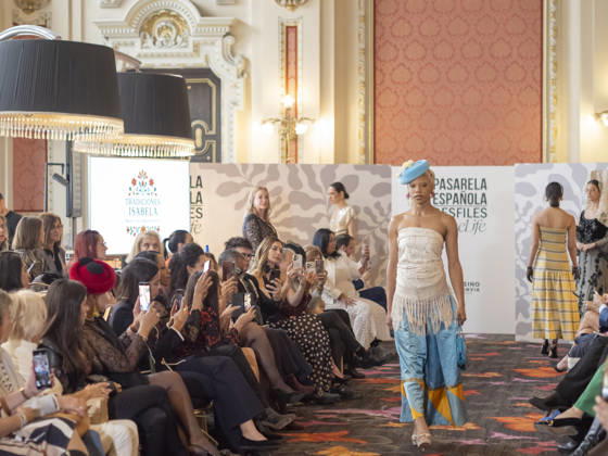 April 12, 2026, Madrid, Madrid, Spain: MADRID, SPAIN - APRIL 12: A model showcases a creation by TRADICIONES ISABELA during the Pasarela EspaoÂ±ola LimeLife at Casino Gran Via on April 12, 2026 in Madrid, Spain. Madrid Spain - ZUMAh199 20260412_zip_h199_015 Copyright: xAaronxHerediax