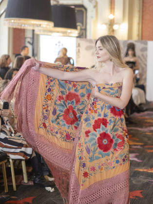 April 12, 2026, Madrid, Madrid, Spain: MADRID, SPAIN - APRIL 12: A model showcases a creation by TRADICIONES ISABELA during the Pasarela EspaoÂ±ola LimeLife at Casino Gran Via on April 12, 2026 in Madrid, Spain. Madrid Spain  - ZUMAh199 20260412_zip_h199_020 Copyright: xAaronxHerediax