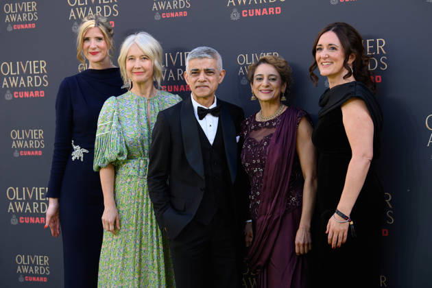 The Olivier Awards 2026 Arrivals at Royal Albert Hall, London, UK (L-R) Claire Walker -Co-CEO of the Society of London Theatre and UK Theatre, Justine Simons - Deputy Mayor for Culture and the Creative Industries, Sadiq Khan - Mayor of London, Saadiya Khan, Hannah Essex - Co-CEO of the Society of London Theatre and UK Theatre attends The Olivier Awards 2026 at Royal Albert Hall, London, England, UK on Sunday 12 April, 2026., Credit:Justin Ng Avalon UK, England, London, Royal Albert Hall Copyright: xJustinxNgx xAvalonx 1090512610