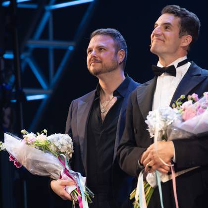 Brad Greer, John Riddle on stage for TITANIQUE Opening Night on Broadway Curtain Call, St. James Theatre, New York, NY, April 12, 2026. Photo By: Simon Lindenblatt Everett Collection TITANIQUE Opening Night on Broadway Curtain Call PUBLICATIONXNOTxINxCANxCHNxFRAxITAxJPNxNORxPOLxRUSxESPxUKxUSA