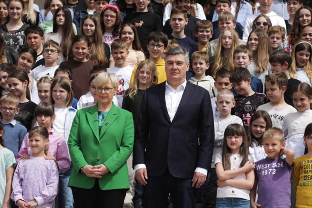 260413_PXL_Milanovic-Pirc The President of the Republic of Croatia, Zoran Milanovic, and the President of the Republic of Slovenia, Natasa Pirc Musar, visited the Pecine elementary school, in Rijeka, Croatia, on 13 April 2026.  GoranxKovacic PIXSELL