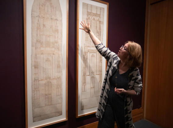 Elevation of the Tower of the Dom of Frankfurt am Main (Drawing A and Drawing C) are on display at a press preview of Gothic by Design: The Dawn of Architectural Draftsmanship at The Metropolitan Museum of Art on Monday, April 13, 2026 in New York City.  NYP20260413801 SERENAxXUxNING