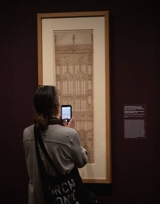 People attend the press preview of Gothic by Design: The Dawn of Architectural Draftsmanship at The Metropolitan Museum of Art on Monday, April 13, 2026 in New York City.  NYP20260413813 SERENAxXUxNING