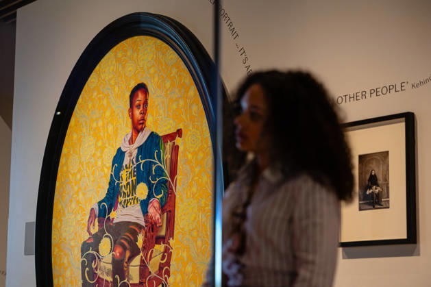 V&A East Museum at Queen Elizabeth Olympic Park, London, UK 14 April 2026 Portrait of Melissa Thompson from The Yellow Wallpaper Series 2020 by Kehinde Wiley on display at V&A East Museum, Queen Elizabeth Olympic Park, London, UK, on 14 April 2026. The new museum opens to the public on 18 April 2026 as part of the East Bank development, celebrating making and creativity through its permanent Why We Make galleries, temporary exhibition The Music is Black: A British Story, and new creative commissions., Credit:Pete Speller Avalon Copyright: xPetexSpellerx xAvalonx 1090966667