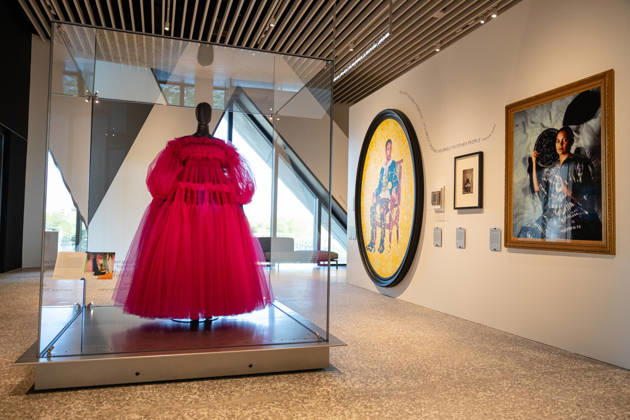 V&A East Museum at Queen Elizabeth Olympic Park, London, UK 14 April 2026 Daria dress, 2019 by Molly Goddard on display at V&A East Museum, Queen Elizabeth Olympic Park, London, UK, on 14 April 2026. Known for her bold designs, this is the largest dress designed by Goddard, made from 60m of fabric. The new museum opens to the public on 18 April 2026 as part of the East Bank development, celebrating making and creativity through its permanent Why We Make galleries, temporary exhibition The Music is Black: A British Story, and new creative commissions., Credit:Pete Speller Avalon Copyright: xPetexSpellerx xAvalonx 1090966694