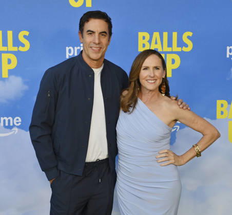 Cast members Sasha Baron Cohen (L) and Molly Shannon attend the premiere of the motion picture sports comedy Balls Up at the Harmony Gold Theater in Los Angeles on Tuesday, April 14, 2026. Storyline: Two marketers pitch a bold new condom World Cup sponsorship. After a booze-fueled scandal, they must outrun chaos to survive.  LAP2026041415 JIMxRUYMEN